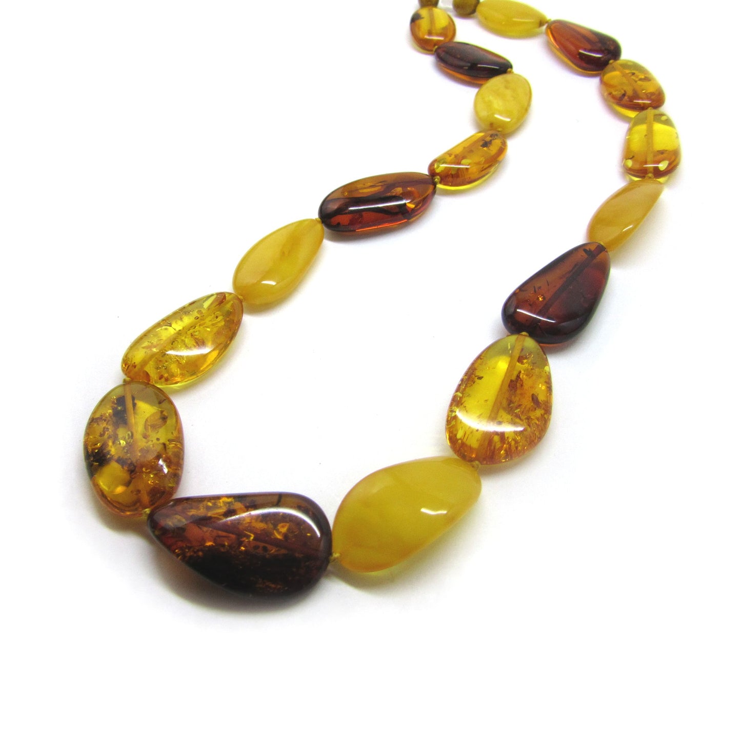 Baltic Amber Beaded Necklace - Multi-shades and Knotted with Twist Clasp