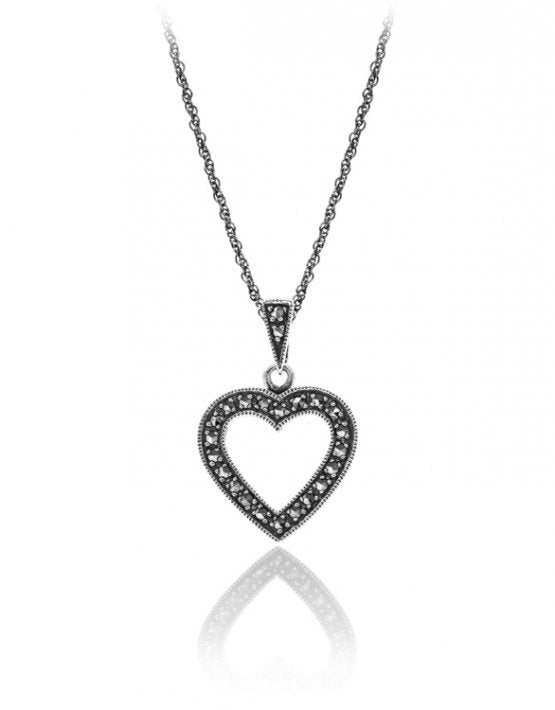 Sterling Silver Marcasite Open Heart with Chain