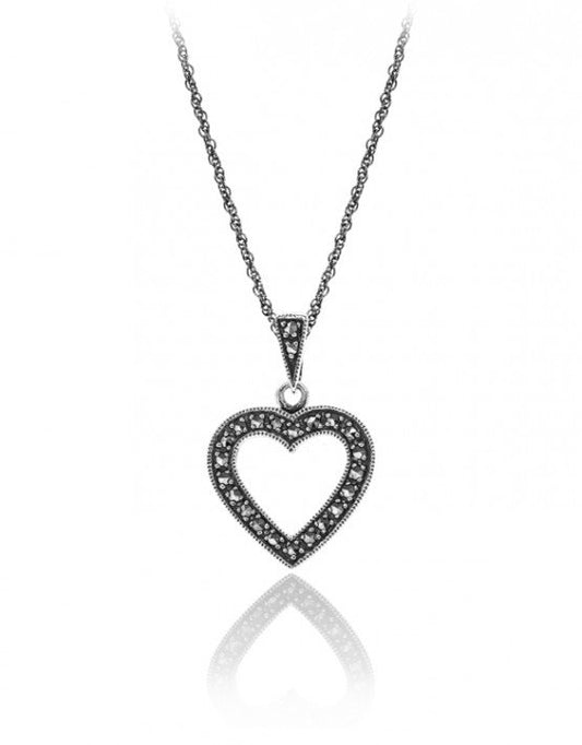 Sterling Silver Marcasite Open Heart with Chain