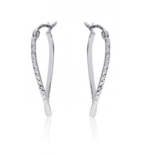 Wavy Etched Oval Hoop Earrings - Rhodium or Gold-plated