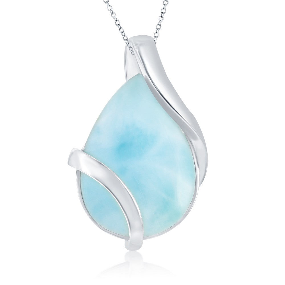 Larimar Teardrop Pendant with Modern Swoosh