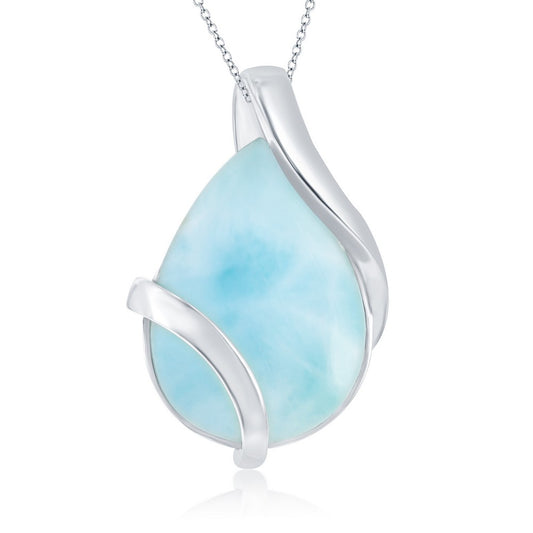 Larimar Teardrop Pendant with Modern Swoosh