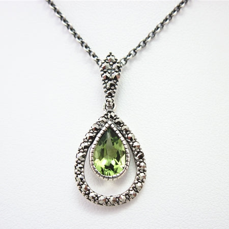 Marcasite and Peridot Teardrop Necklace