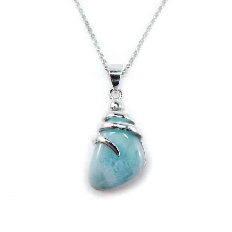 Sterling Silver and Triangular Blue Larimar Pendant with Spiral Top